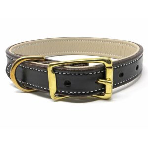 K-9 Komfort 1 Inch Dark Brown Latigo with Light Buffalo Liner Premium Deluxe Leather D Ring Collar