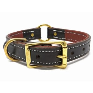 K-9 Komfort 1 Inch Dark Brown Latigo with Rust Cow Hide Premium Deluxe Leather Center Ring Collar