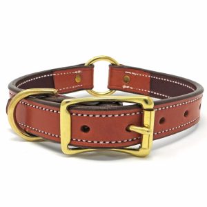 K-9 Komfort 1" Premium Deluxe Tan Skirting with Burgundy Latigo Leather Center Ring Collar