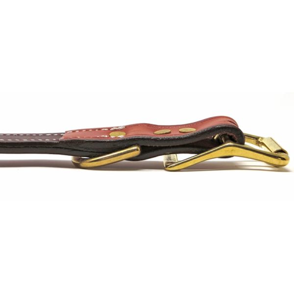 K-9 Komfort 1 Inch Tan Skirting with Burgundy Latigo Premium Deluxe Leather Center Ring Collar