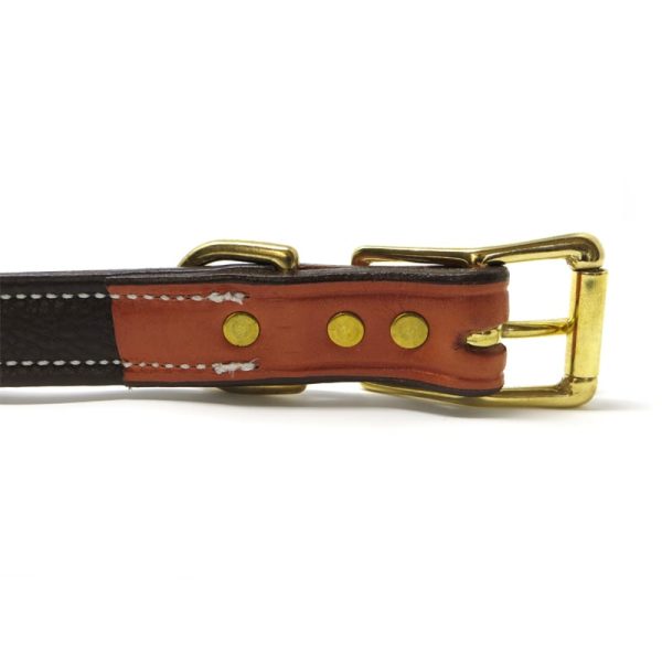 K-9 Komfort 1" Premium Deluxe Tan Skirting with Dark Buffalo Liner Leather D Ring Collar