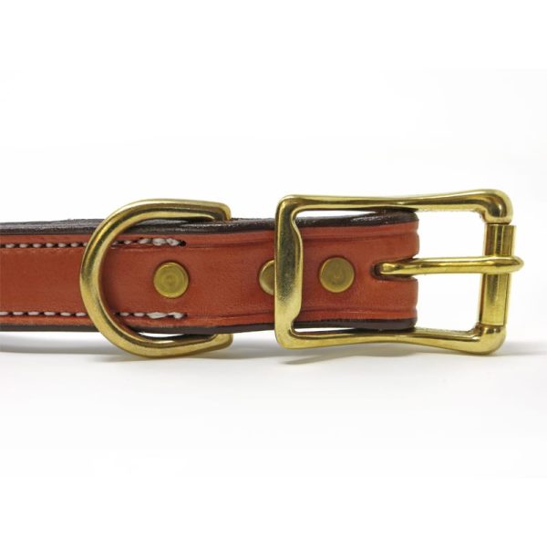 K-9 Komfort 1" Premium Deluxe Tan Skirting with Dark Buffalo Liner Leather D Ring Collar
