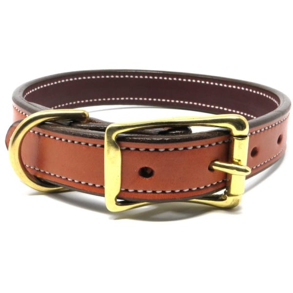 K-9 Komfort 1 Inch Tan Skirting with Burgundy Latigo Premium Deluxe Leather D Ring Collar