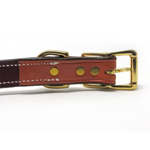 K-9 Komfort 1 Inch Tan Skirting with Burgundy Latigo Premium Deluxe Leather D Ring Collar