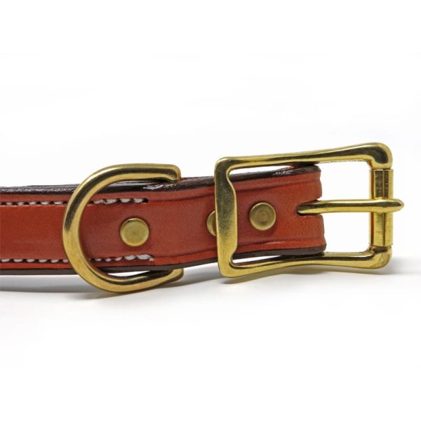 K-9 Komfort 1 Inch Tan Skirting with Burgundy Latigo Premium Deluxe Leather D Ring Collar