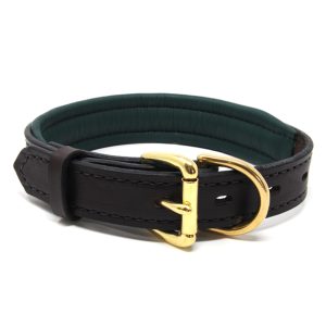 1 Inch Mahogany Hunter Green Padded Leather Collar