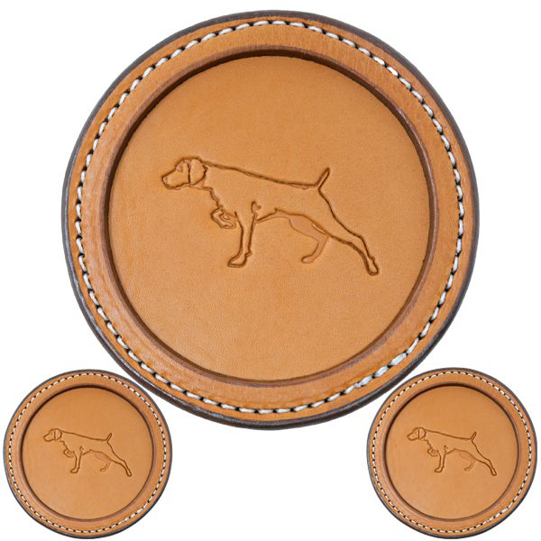 Premium Leather Coaster Pointing Dog Tan