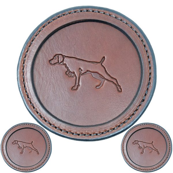 Premium Leather Coaster Pointing Dog Rich Brown